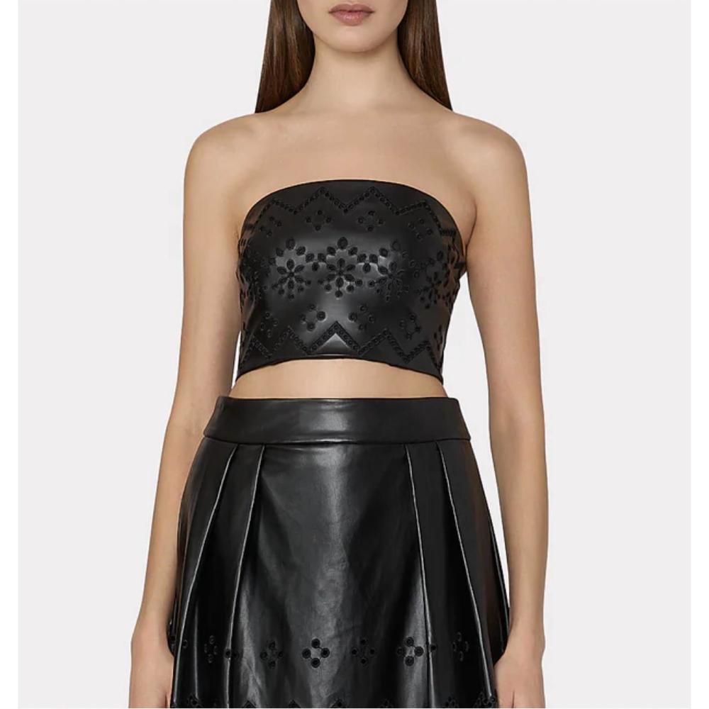 NEW MILLY lois eyelet vegan leather top in black - Picture 2 of 3